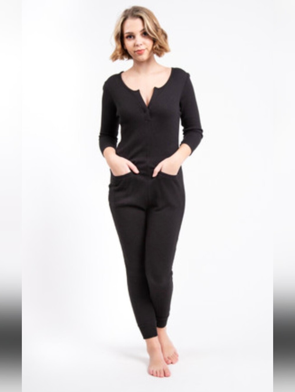 Smash And Tess Wednesday Romper in Black Waffle Bamboo Cotton Blend Size L New